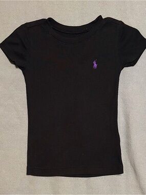 Ralph Lauren Girls Black Short-Sleeve Tee with Purple Pony